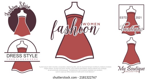 Fashion logo design with dress. Fashion logo art vector. Logo template.
