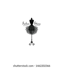 Fashion logo design with dress on mannequin. Fashion logo art vector. Logo template.