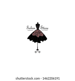 Fashion logo design with dress on mannequin. Fashion logo art vector. Logo template.