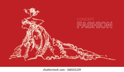 Fashion logo style concept. Woman in dress. Art design vector illustration. 
