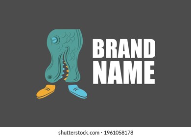 Fashion logo of trousers with shoes and dinosaurs or crocodile heads