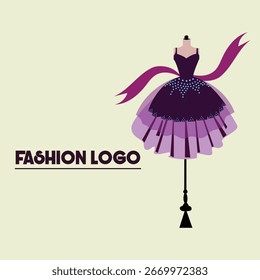 DISEÑO DE VECTOR DE LOGOTIPO DE MODA ESTILIZADO VESTIDO DE COLOR PÚRPURA