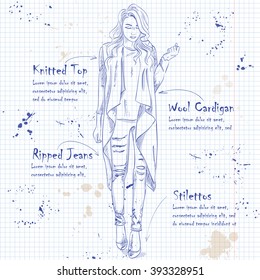 fashion look on a notebook page