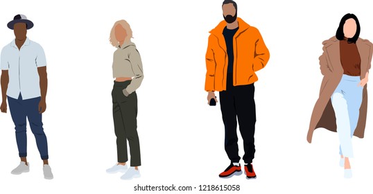 Fashion look sketch vector illustration with stylish clothes and beautiful people