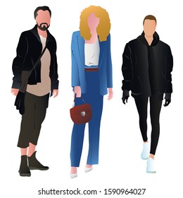 Fashion look sketch vector illustration with stylish clothes and beautiful people. Minimalistic drawing style. Stylish clothes for cloth design. Textile print. Fashion print for any purposes