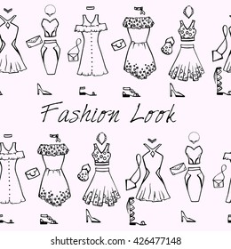  Fashion look. Summer outfits. Vector illustration.