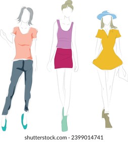 Fashion look. Young man and woman sketch design latest vector art work