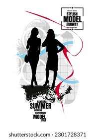 Fashion look. Young woman dressed in stylish trendy clothing. Vector illustration