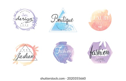 Fashion Luxury Boutique Logo Watercolor Design Vector Set