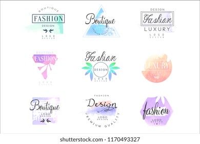 Fashion luxury boutique set for logo design, colorful vector Illustrations