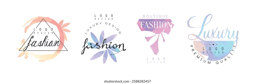 Fashion Luxury Boutique Watercolor Logo Design Vector Set