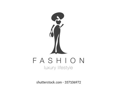 Fashion Luxury Glamour Elegant Woman silhouette Logo design vector template. Lady negative space jewelry accessories Logotype concept icon.