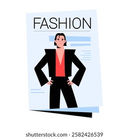 Fashion Magazine Cover With Male Model In Flat Vector Illustration Symbolizing Style, Trends, And Editorial Fashion, Isolated On White Background.