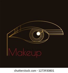 Fashion  makeup. Art Deco eye Illustration. Golden Line art.