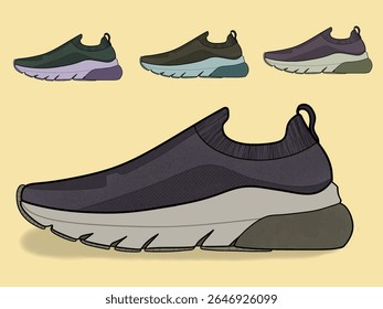 Fashion male comfortable footwear, pair of athletic shoes fitness footgear, trendy sportswear flat style. Fitness sneakers shoes set. Comfortable shoes for training, running and walking. Sports shoes 