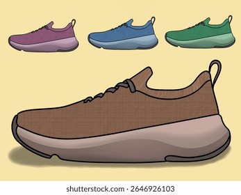 Fashion male comfortable footwear, pair of athletic shoes fitness footgear, trendy sportswear flat style. Fitness sneakers shoes set. Comfortable shoes for training, running and walking. Sports shoes 