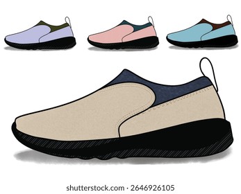 Fashion male comfortable footwear, pair of athletic shoes fitness footgear, trendy sportswear flat style. Fitness sneakers shoes set. Comfortable shoes for training, running and walking. Sports shoes 