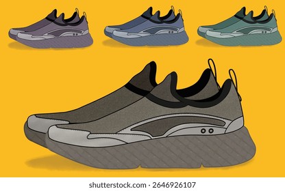Fashion male comfortable footwear, pair of athletic shoes fitness footgear, trendy sportswear flat style. Fitness sneakers shoes set. Comfortable shoes for training, running and walking. Sports shoes 