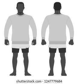 Fashion man body full length template figure silhouette in shorts and t shirt (front, back views), vector illustration isolated on white background