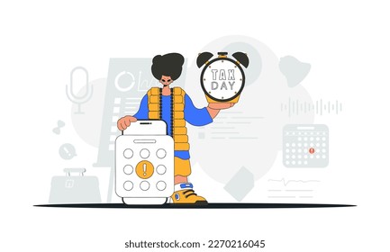 Fashion man with calendar and alarm clock. An illustration demonstrating the importance of paying taxes for economic development.
