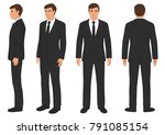  fashion man isolated, front, back and side view, vector illustration, businessman in suit 