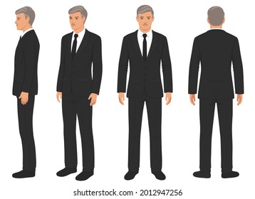 fashion man isolated, front, back and side view,