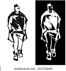 Fashion man model silhouettes hand drawn. Monochrome vector. Male fashion illustration .