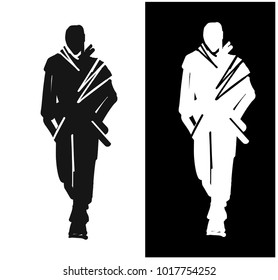 Fashion man model silhouettes hand drawn. Monochrome vector. Male fashion illustration .
