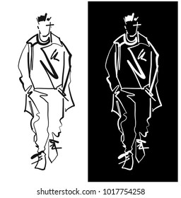 Fashion man model silhouettes hand drawn. Monochrome vector. Male fashion illustration .