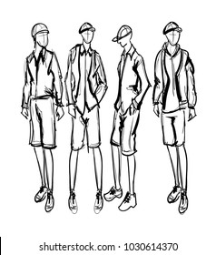 Fashion man. Set of fashionable men's sketches on a white background. Spring men.