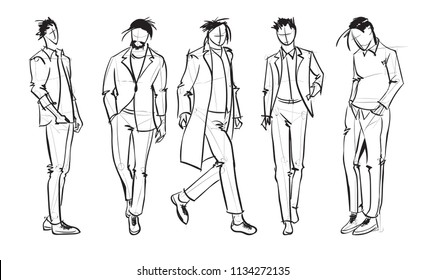 Premium Vector Fashion Man Set Of Fashionable Mens Sketches On A White  Background Spring Men .