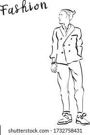 Fashion man, sketch, vector isolated design elements on white background. Concept for logo, cards, print  