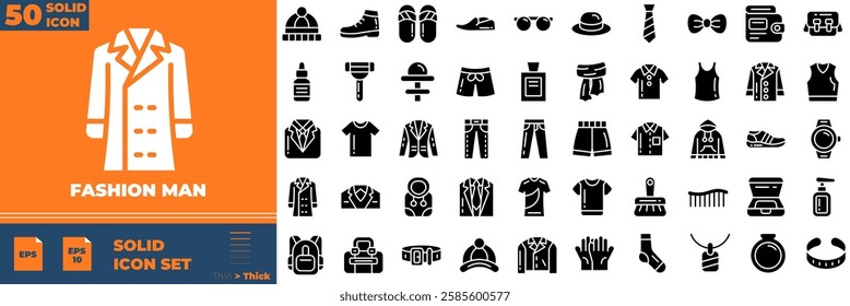 Fashion Man Solid Editable Icons set. Vector illustration in modern thin solid style of fashion man icons: cloth, shirt, fashion, etc