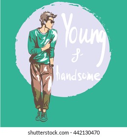 Fashion man vector illustration. Sketch style. Young and handsome
