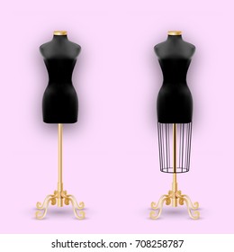 Fashion Mannequin or Dummies Black Silhouette For Sewing Women Fashionable Clothes Design Style. Dressmakers object for female body. Vector illustration