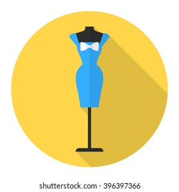 Fashion  mannequin vector flat  icon. Beautiful  blue dress.