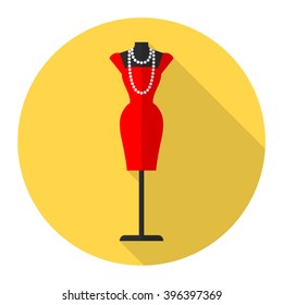 Fashion  Mannequin Vector Flat  Icon. Beautiful Red Dress.