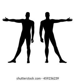 Fashion man's solid template figure silhouette (front & back view), vector illustration isolated on white background
