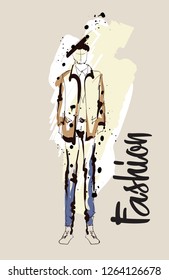 Fashion men sketch. Fashion illustration. Drawing fashion models