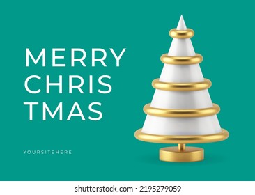 Fashion Merry Christmas congratulations turquoise greeting card realistic 3d icon vector illustration. Stylish Happy New Year celebration web banner Xmas spruce festive bauble decor design