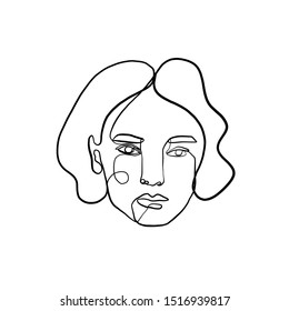Fashion minimal face drawn by one continuous line. Trendy graphic style. 