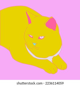 Fashion minimal illustration art. Cat lover concept. Trendy trippy funny design