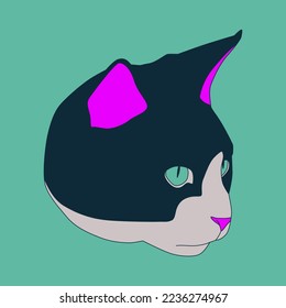 Fashion minimal illustration art. Cat head. Trendy trippy funny design