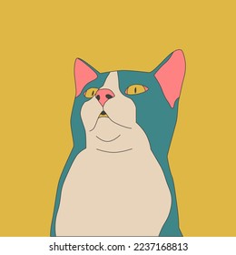 Fashion minimal illustration art. Cat lover concept. Trendy trippy funny design