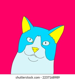 Fashion minimal illustration art. Cat lover concept. Trendy trippy funny design