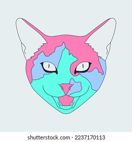 Fashion minimal illustration art. Cat head. Trendy trippy funny design