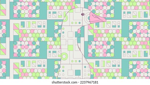 Fashion minimal illustration art. Funny goose and geometry. Vegan concept