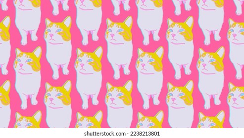 Fashion minimal illustration art. Kitty seamless pattern