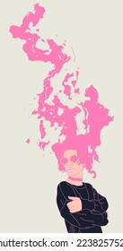Fashion minimal illustration art. Lady 90s acid trippy style