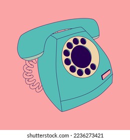 Fashion minimal illustration art. Retro phone. Back in 80s